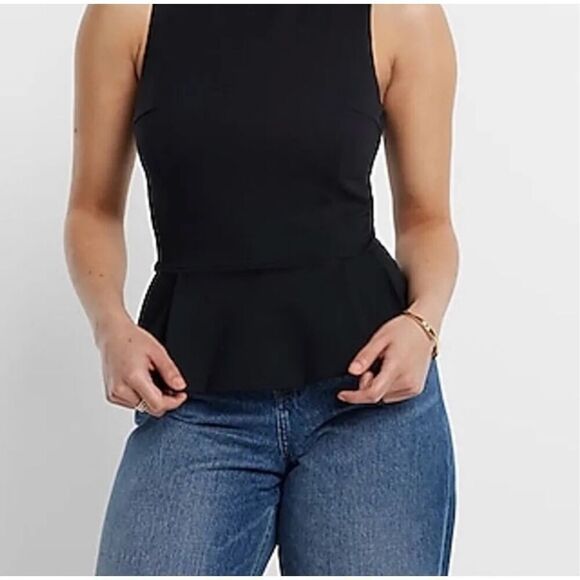 ✨Express Black Lettuce Trim Mock Neck Sweater Sz Small Tank Top✨ - Picture 2 of 6